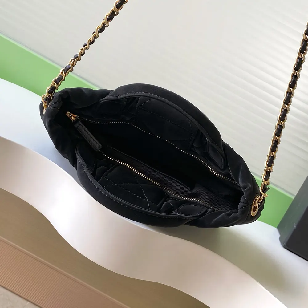 Chanel Women Mini Bow Bag Velvet-Effect Nylon & Gold-Tone Metal-Black