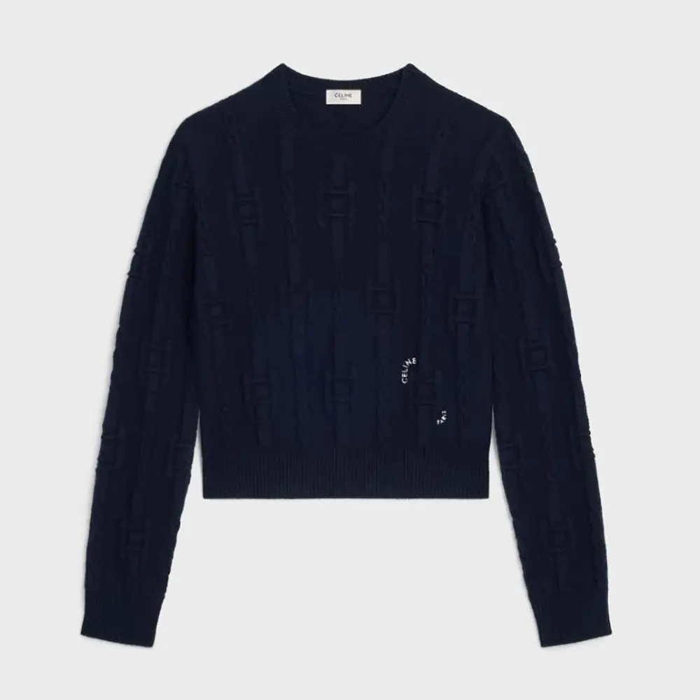 Celine Women Crewneck Sweater In Chains Cashmere-Navy RY0MF0Y51