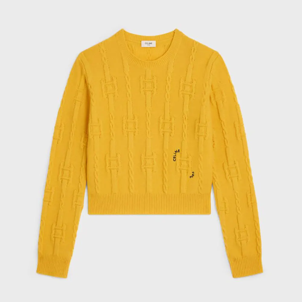 Celine Women Crewneck Sweater In Chains Cashmere-Yellow RY0MF0Y51