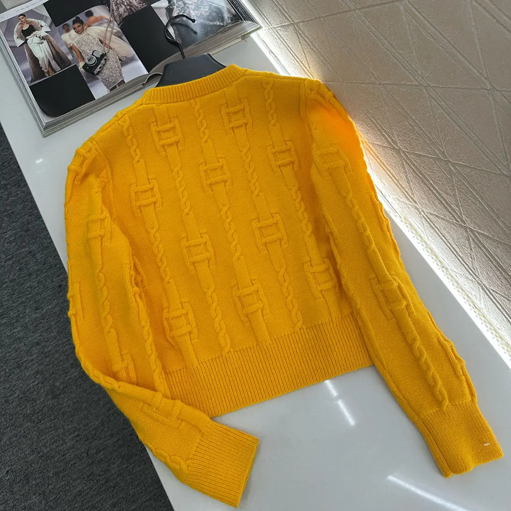 Celine Women Crewneck Sweater In Chains Cashmere-Yellow RY0MF0Y51