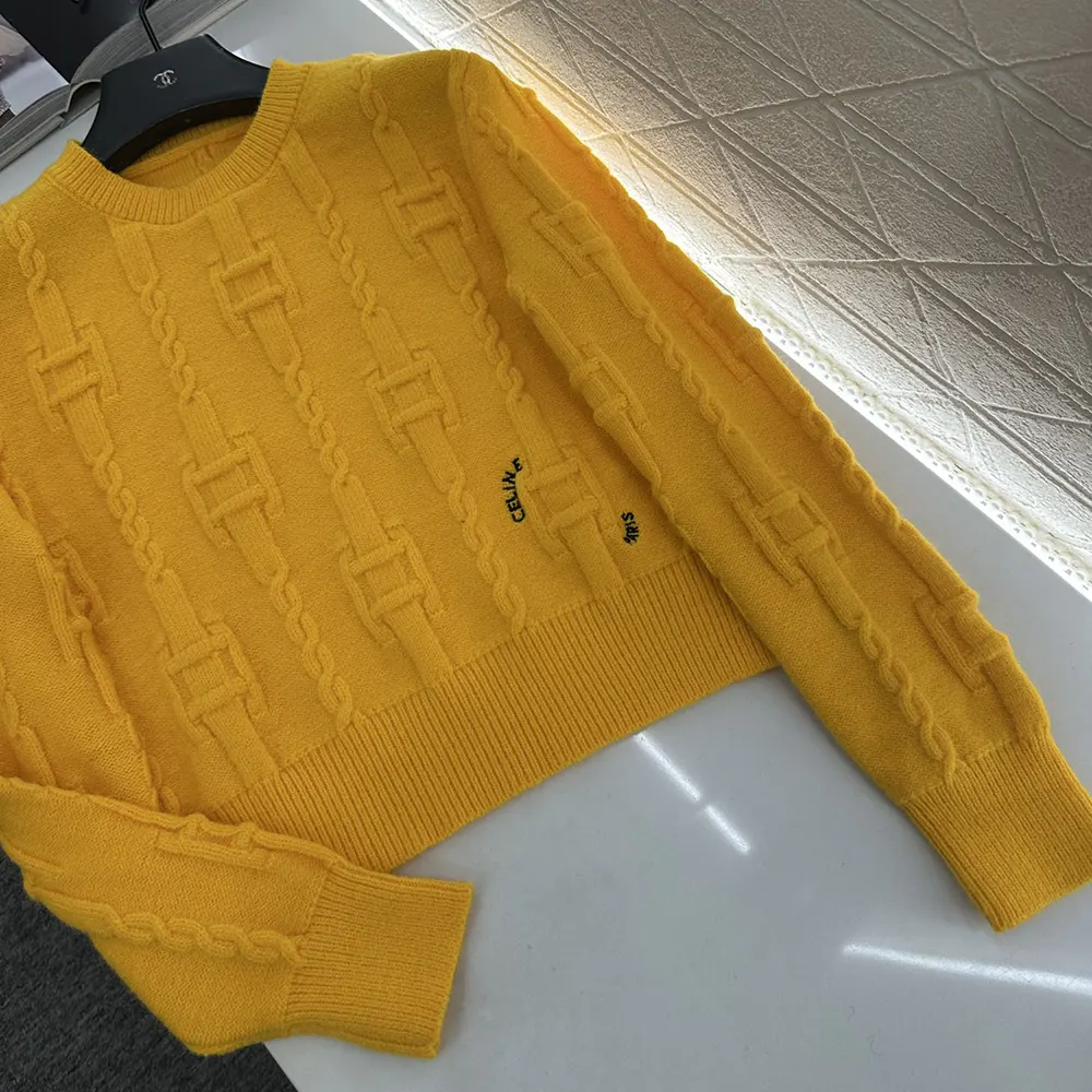 Celine Women Crewneck Sweater In Chains Cashmere-Yellow RY0MF0Y51
