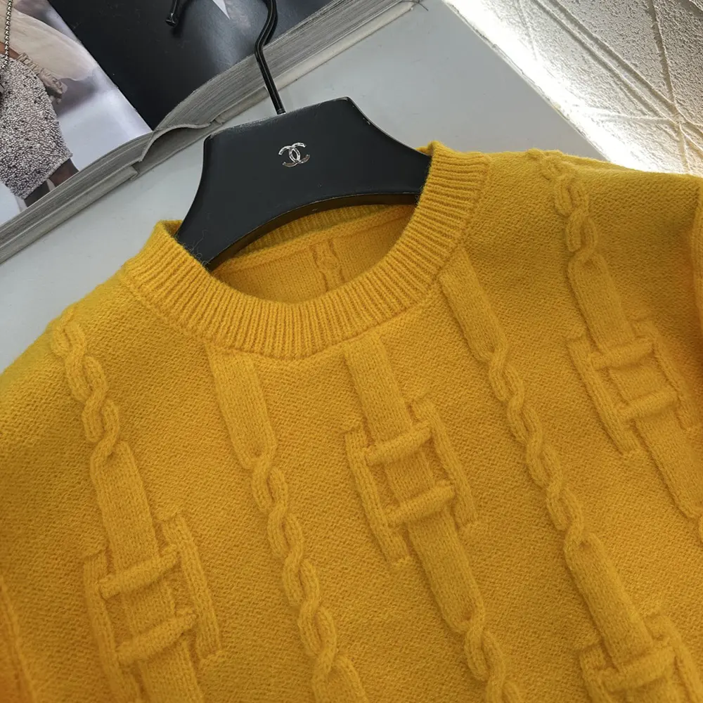 Celine Women Crewneck Sweater In Chains Cashmere-Yellow RY0MF0Y51