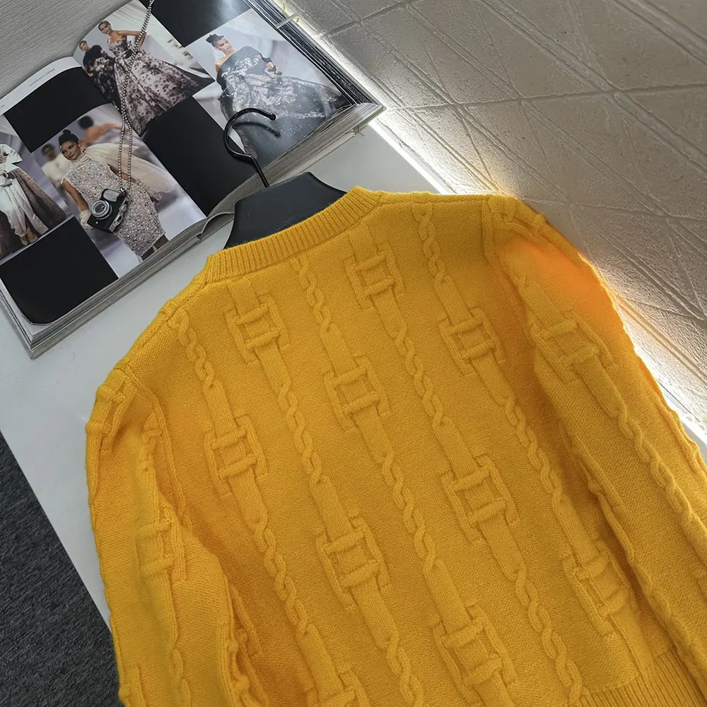 Celine Women Crewneck Sweater In Chains Cashmere-Yellow RY0MF0Y51