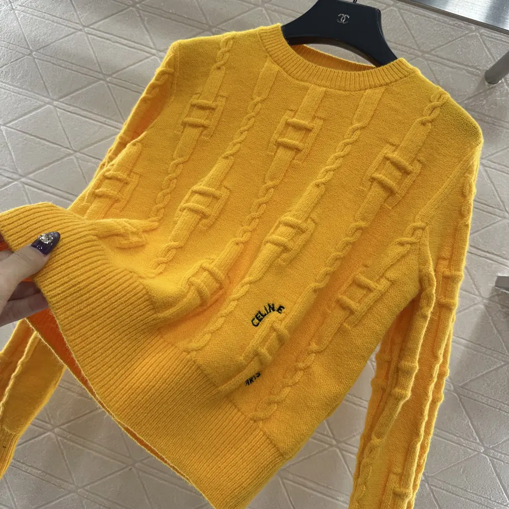 Celine Women Crewneck Sweater In Chains Cashmere-Yellow RY0MF0Y51