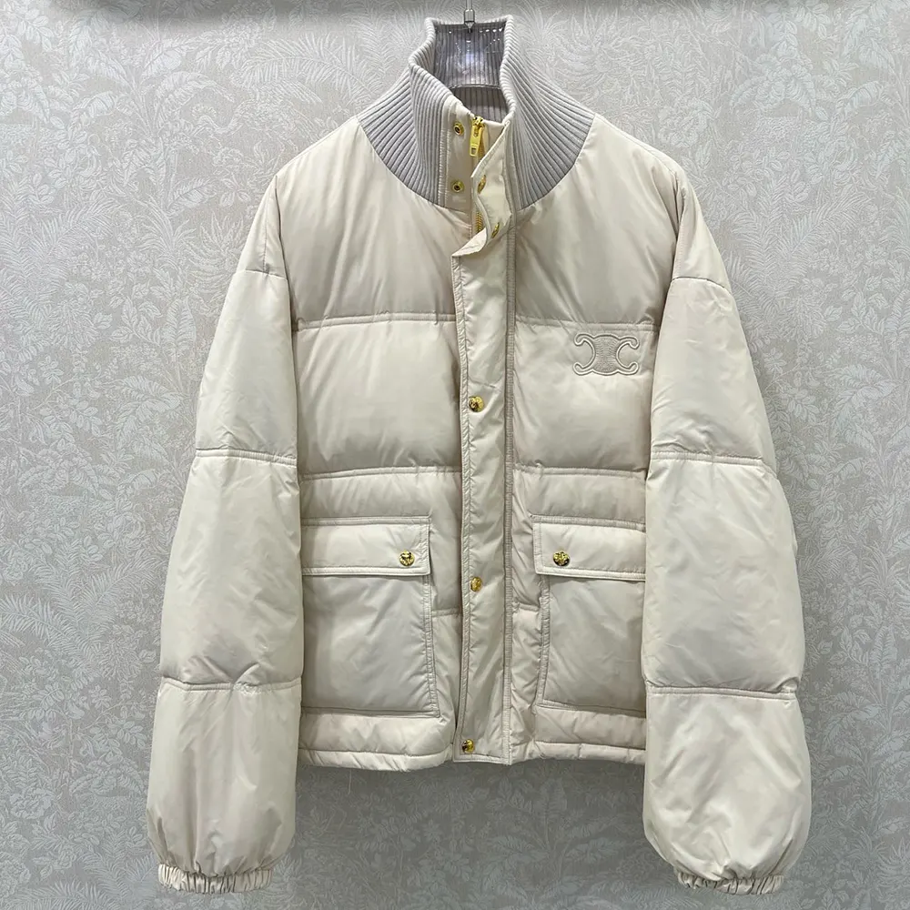 Celine Women Puffer Jacket in Light Nylon-Beige RV0VN0T69