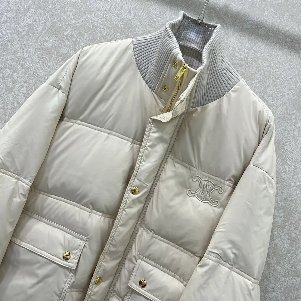 Celine Women Puffer Jacket in Light Nylon-Beige RV0VN0T69