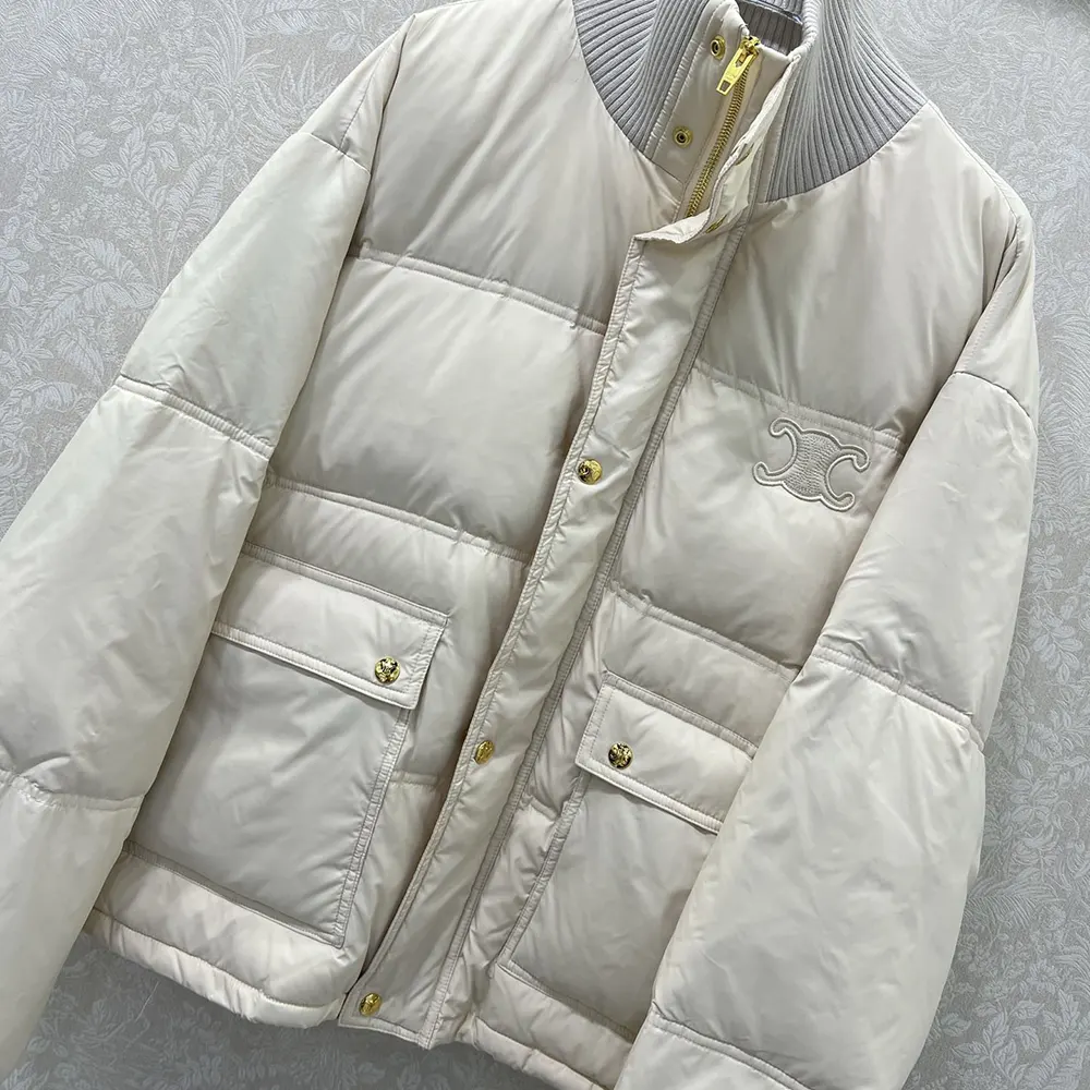 Celine Women Puffer Jacket in Light Nylon-Beige RV0VN0T69