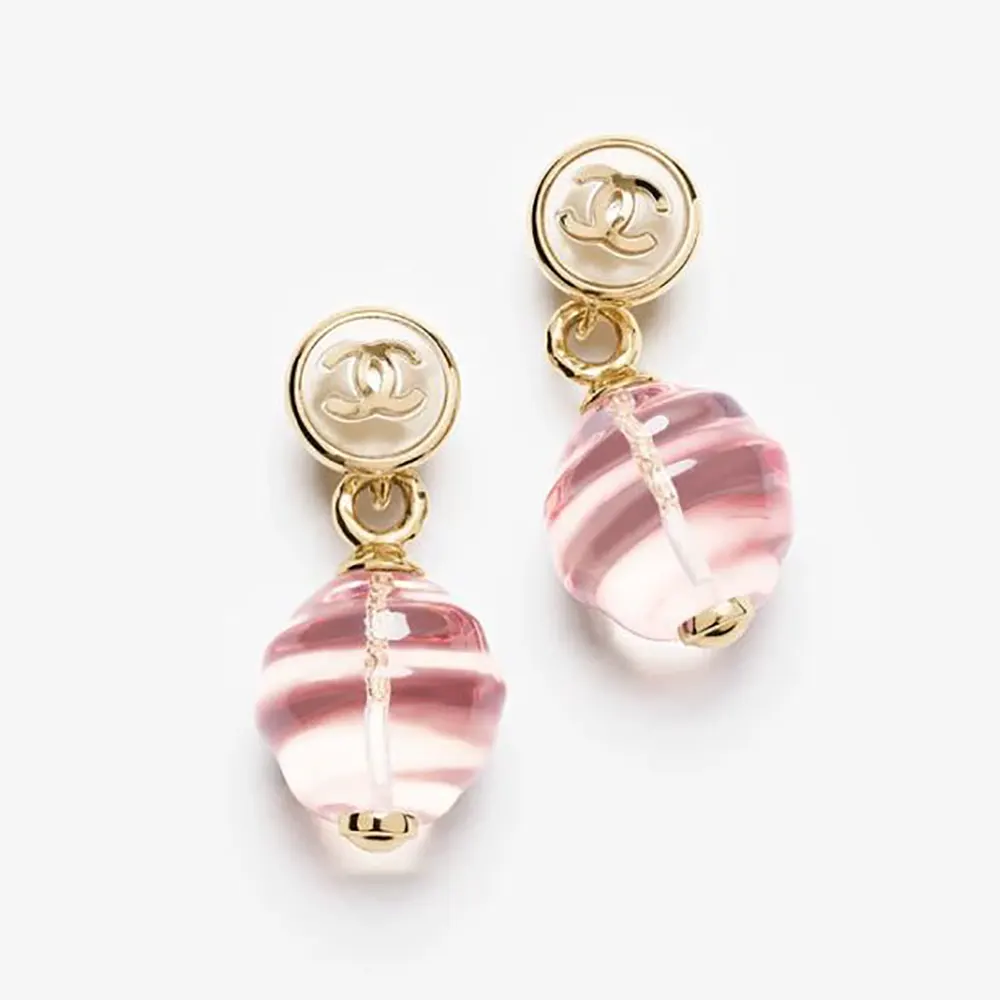 Chanel Women Clip-On Pendant Earrings Metal & Imitation Pearls-Pink ABG498