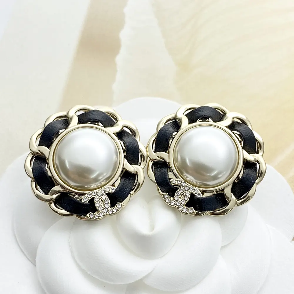 Chanel Women Clip on Stud Earrings Metal Lambskin Resin & Diamanté