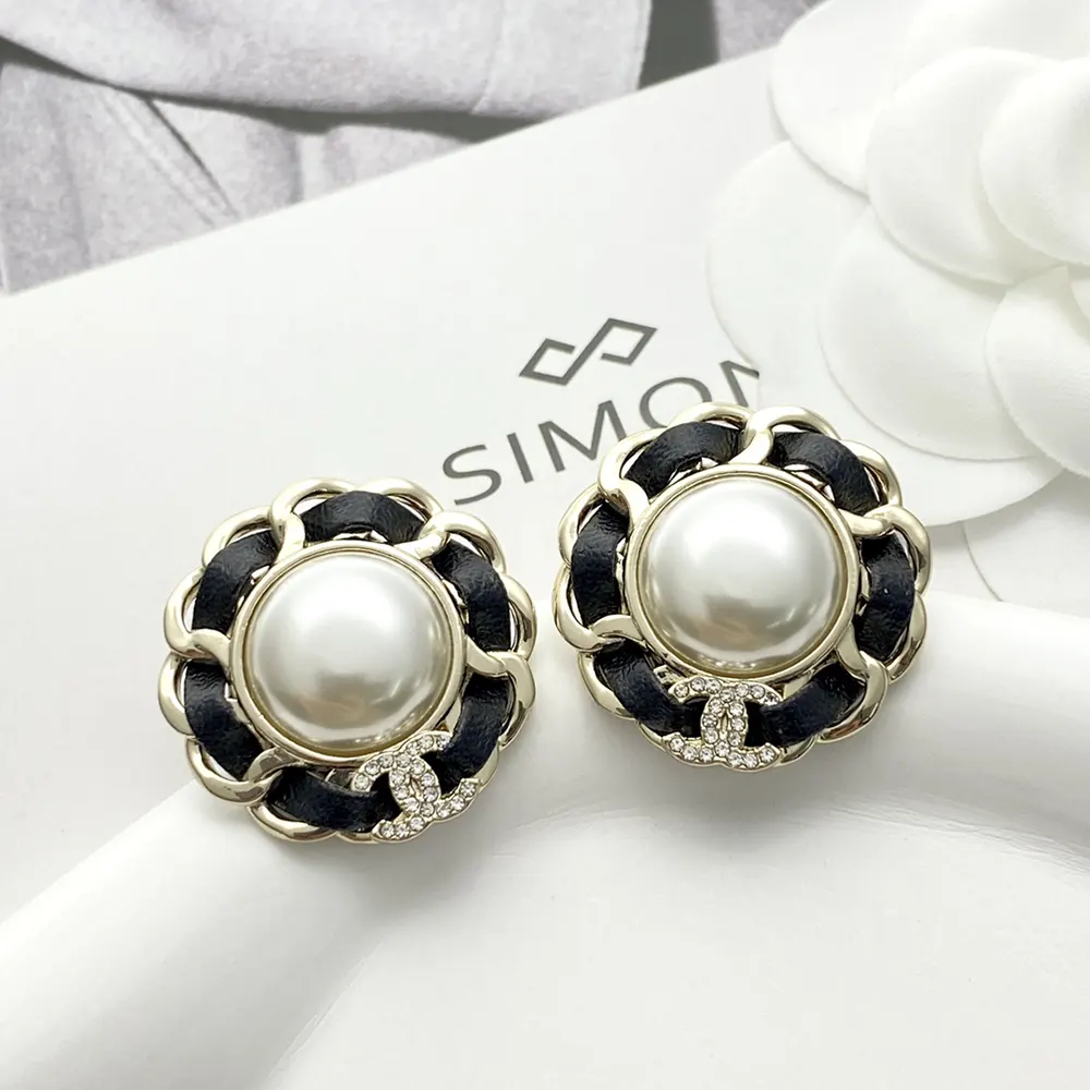 Chanel Women Clip on Stud Earrings Metal Lambskin Resin & Diamanté