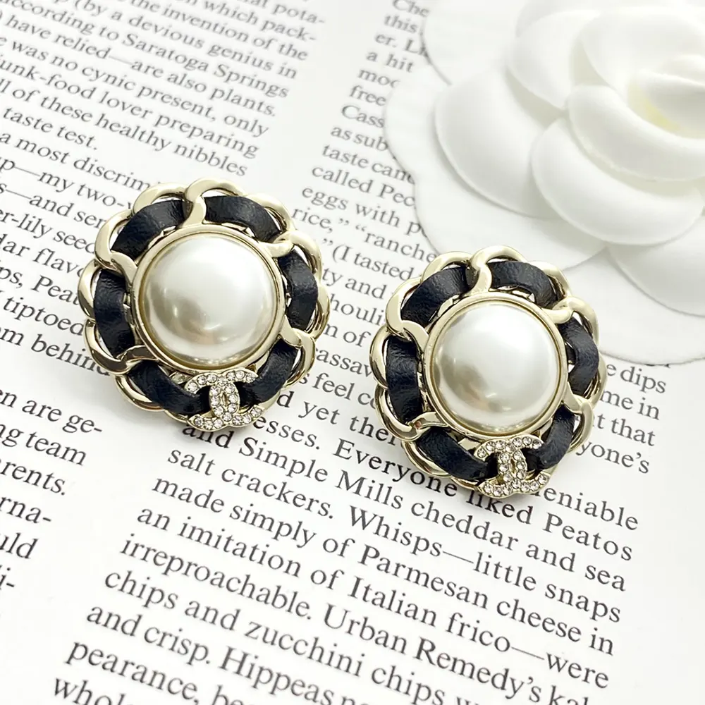 Chanel Women Clip on Stud Earrings Metal Lambskin Resin & Diamanté