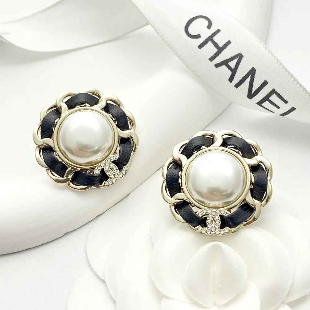 Chanel Women Clip on Stud Earrings Metal Lambskin Resin & Diamanté