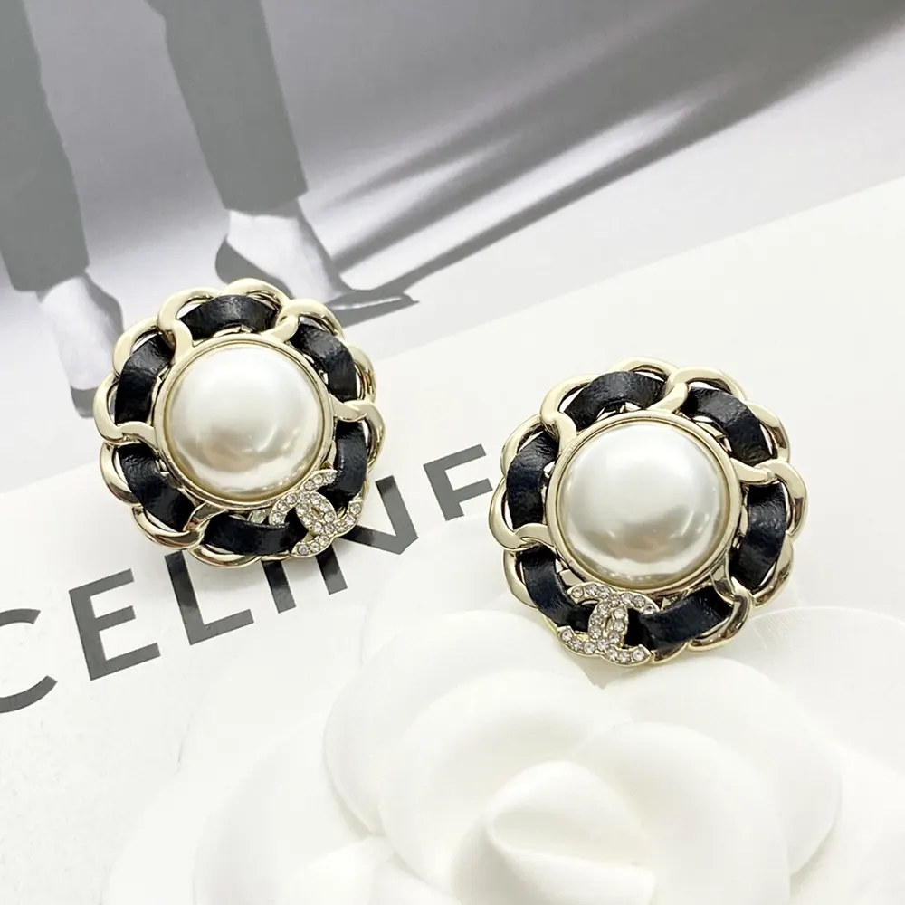Chanel Women Clip on Stud Earrings Metal Lambskin Resin & Diamanté