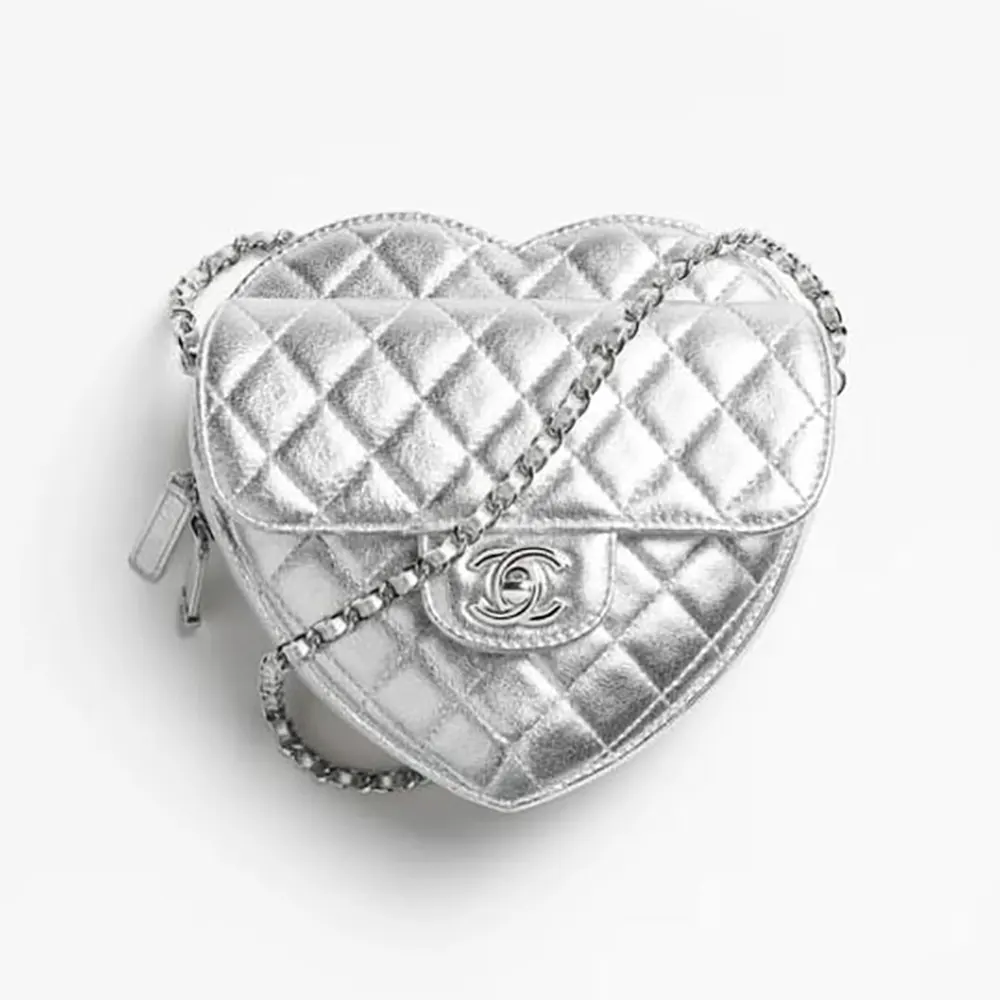 Chanel Women Heart Bag Metallic Lambskin Silver-Tone Metal AS5764