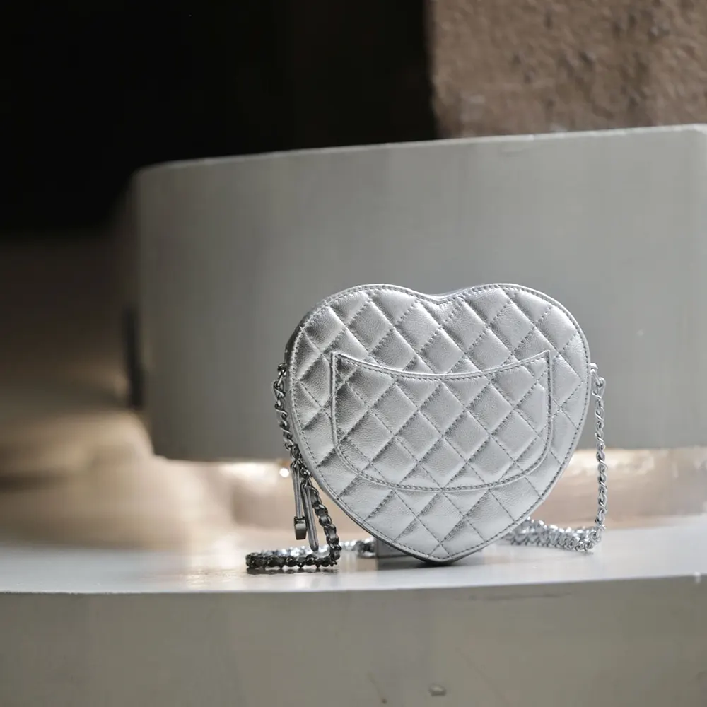 Chanel Women Heart Bag Metallic Lambskin Silver-Tone Metal AS5764