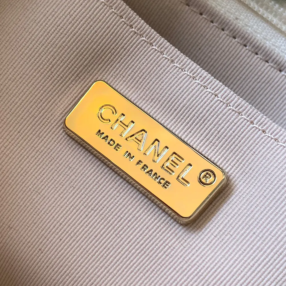 Chanel Women Large Flap Bag Tweed Shearling Lambskin Gold Tone Metal-Green