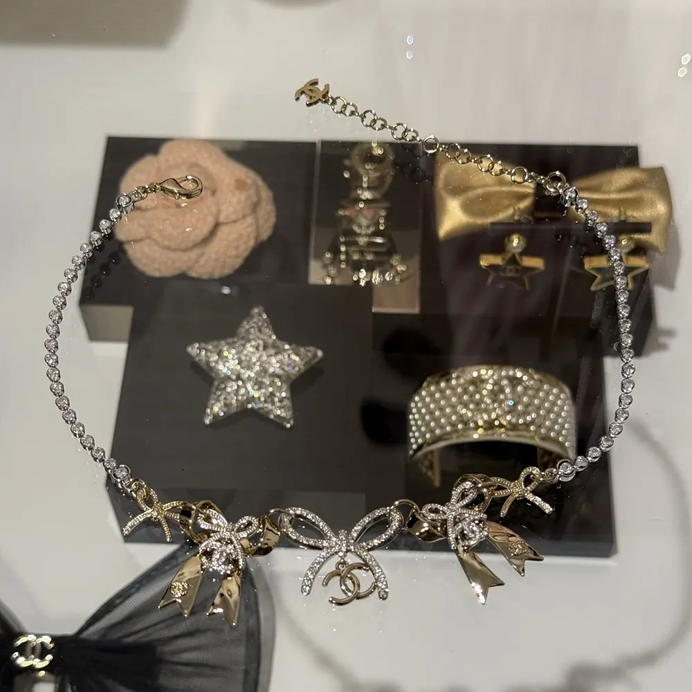 Chanel Women Necklace Metal & Strass Silver Gold & Crystal ABG584