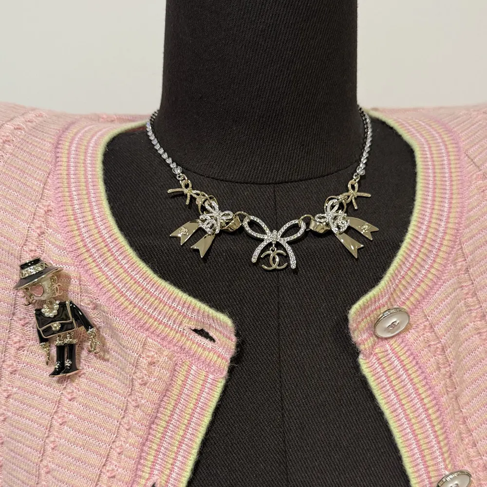 Chanel Women Necklace Metal & Strass Silver Gold & Crystal ABG584