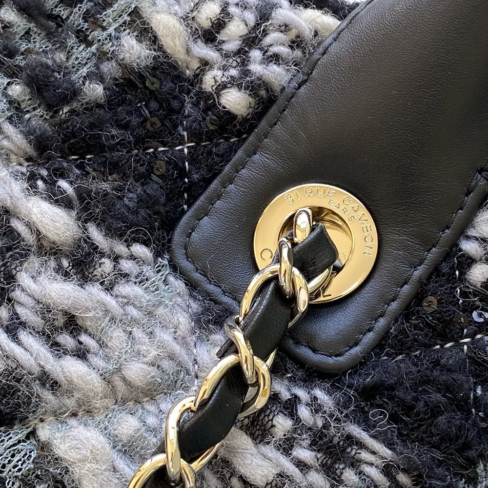 Chanel Women Small Shopping Bag Tweed Shearling Lambskin Gold-Tone Metal AS5688