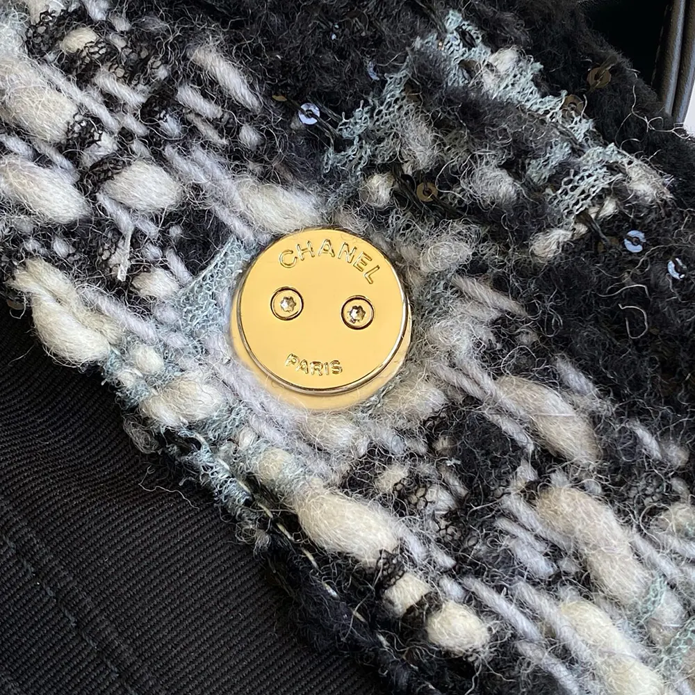 Chanel Women Small Shopping Bag Tweed Shearling Lambskin Gold-Tone Metal AS5688