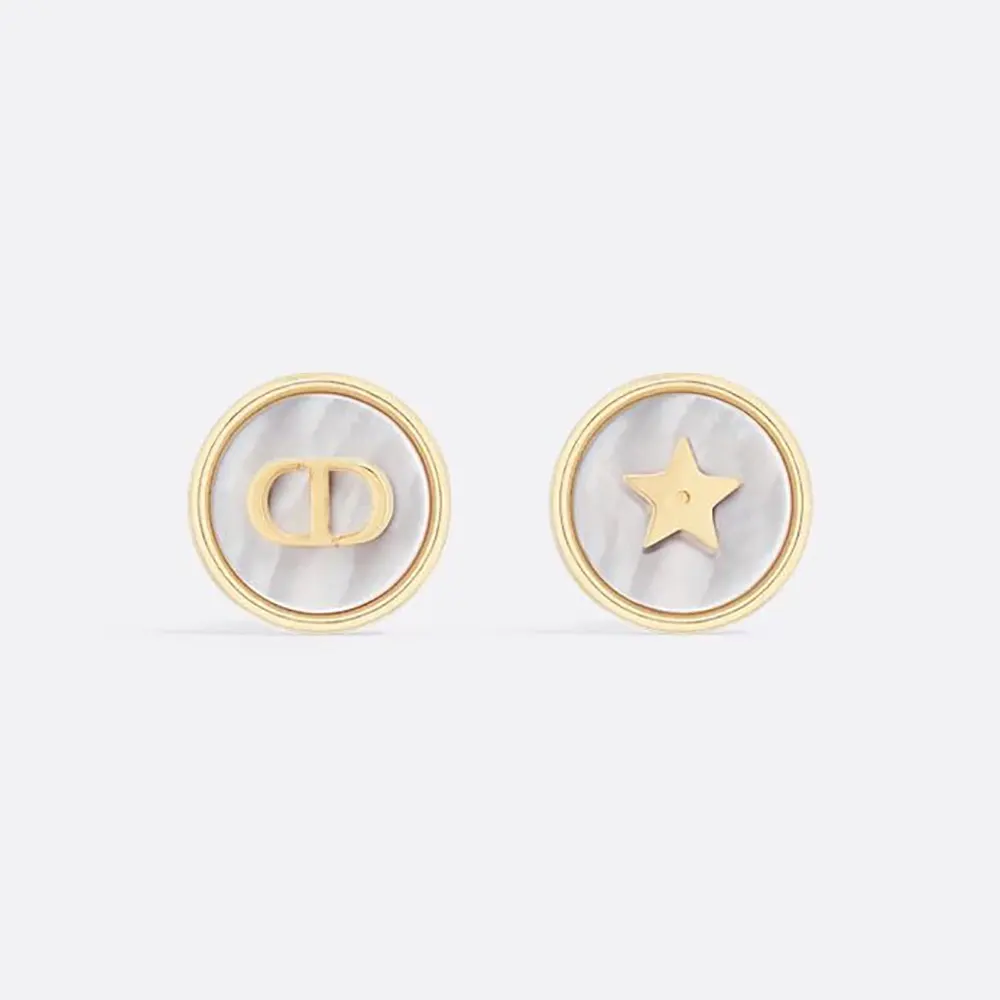 Dior Women D-Luck Stud Earrings Gold-Finish Metal and White Mother-of-Pearl