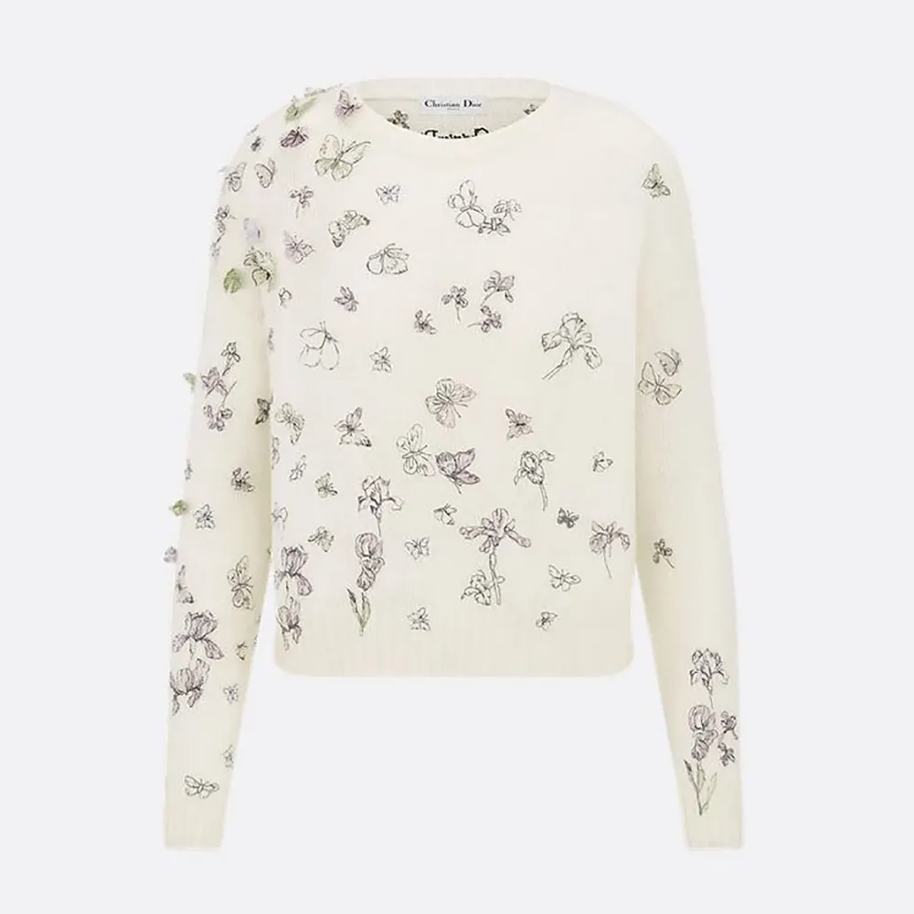 Dior Women Embroidered Sweater White Alpaca Cashmere and Silk Knit