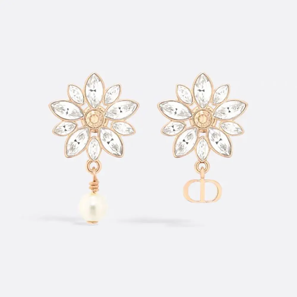 Dior Women Fleur de Glace Earrings Pale Gold-Finish Metal with White Resin Pearl