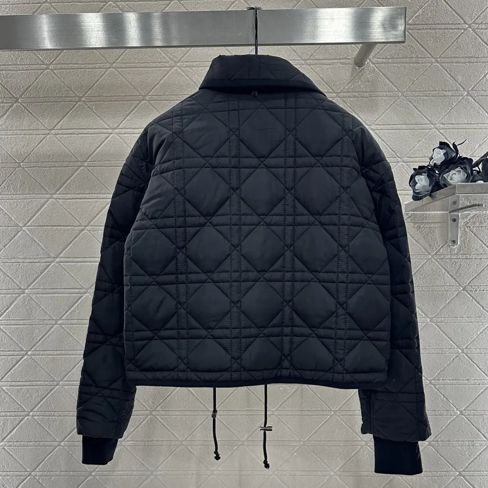 Dior Women Macrocannage Coat with Scarf Collar Black Quilted Technical Taffeta