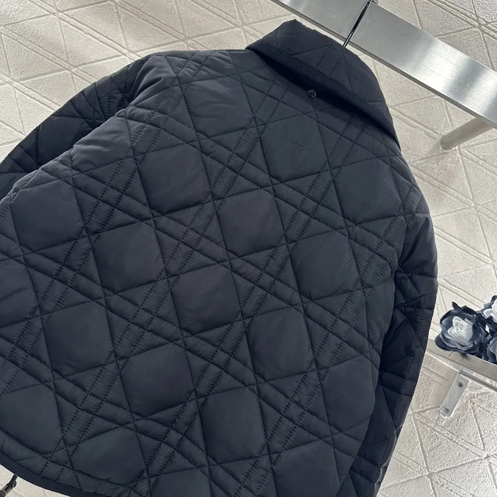 Dior Women Macrocannage Coat with Scarf Collar Black Quilted Technical Taffeta