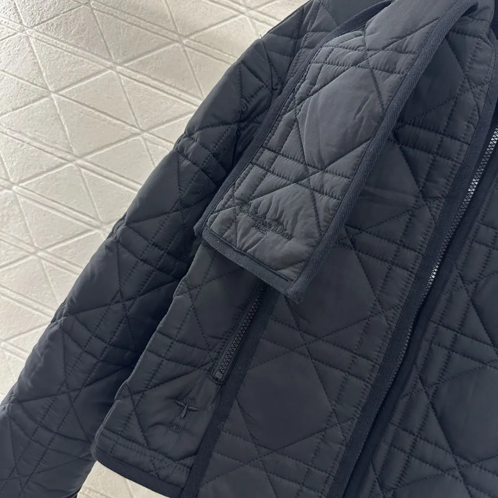 Dior Women Macrocannage Coat with Scarf Collar Black Quilted Technical Taffeta