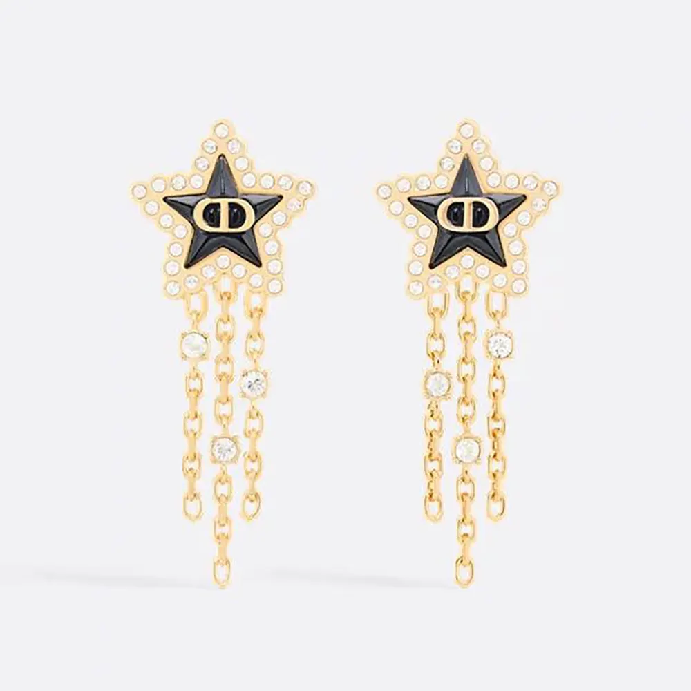 Dior Women Petit CD Lucky Baroque Earrings Gold-Finish Metal Silver-Tone Crystals D92B