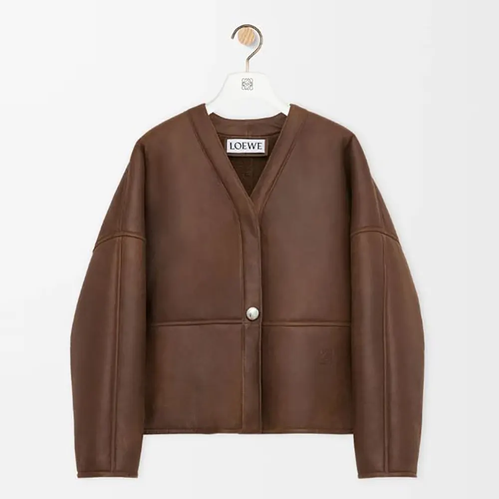 Loewe Women Pebble Cardigan in Shearling-Brown IDS359Y2SL49