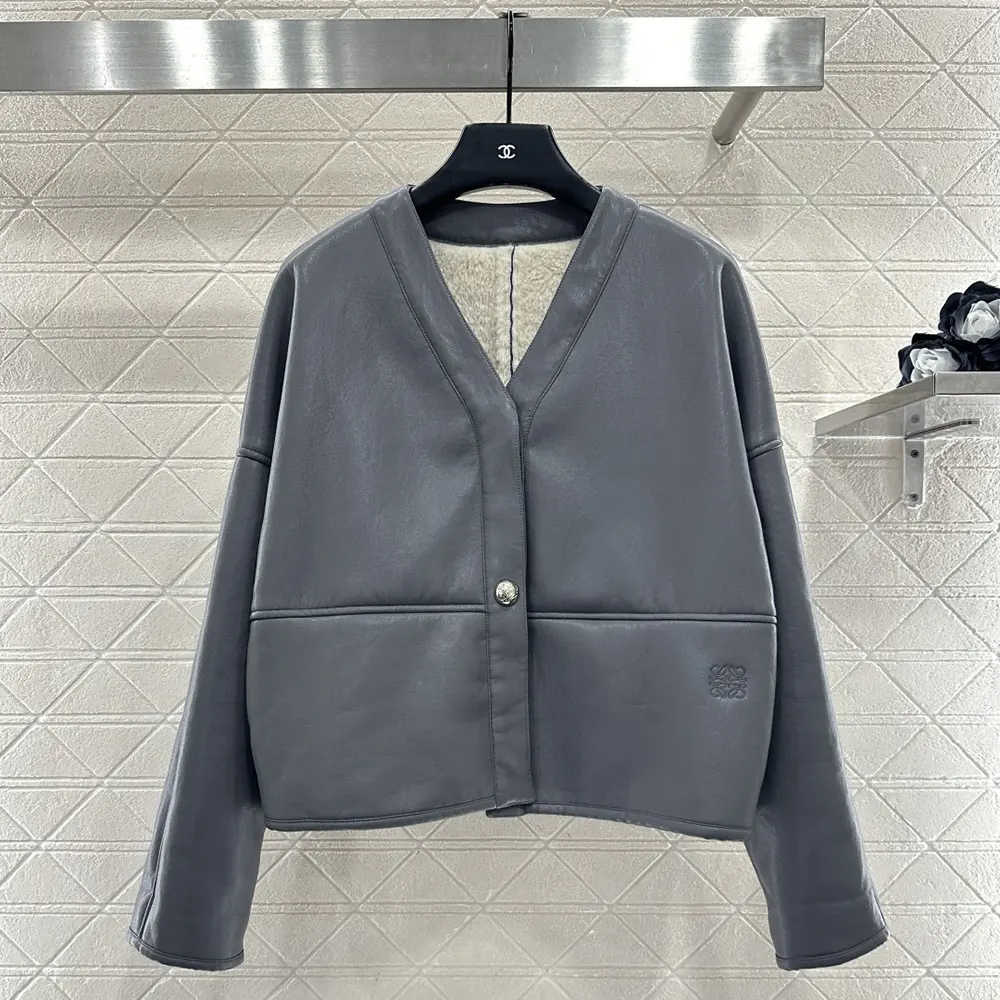 Loewe Women Pebble Cardigan in Shearling-Light Grey IDS359Y2SL49