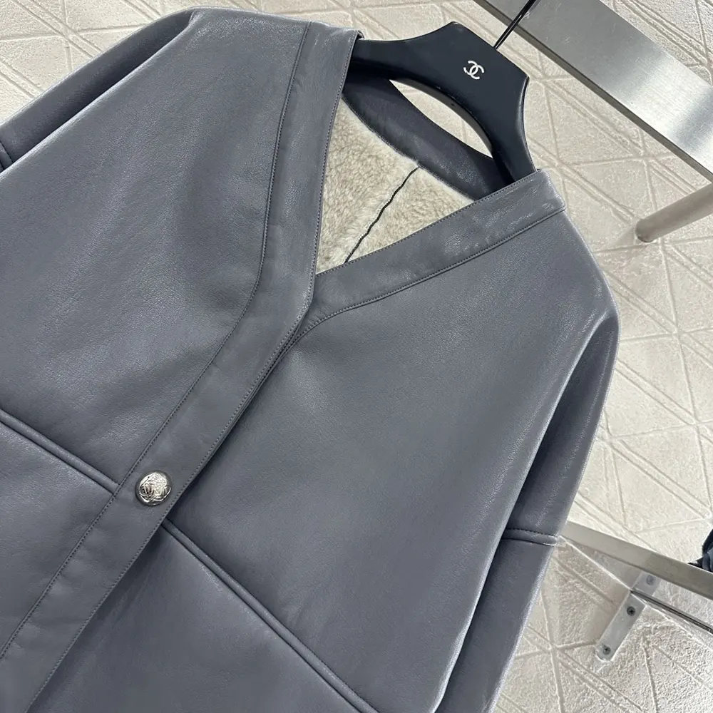 Loewe Women Pebble Cardigan in Shearling-Light Grey IDS359Y2SL49