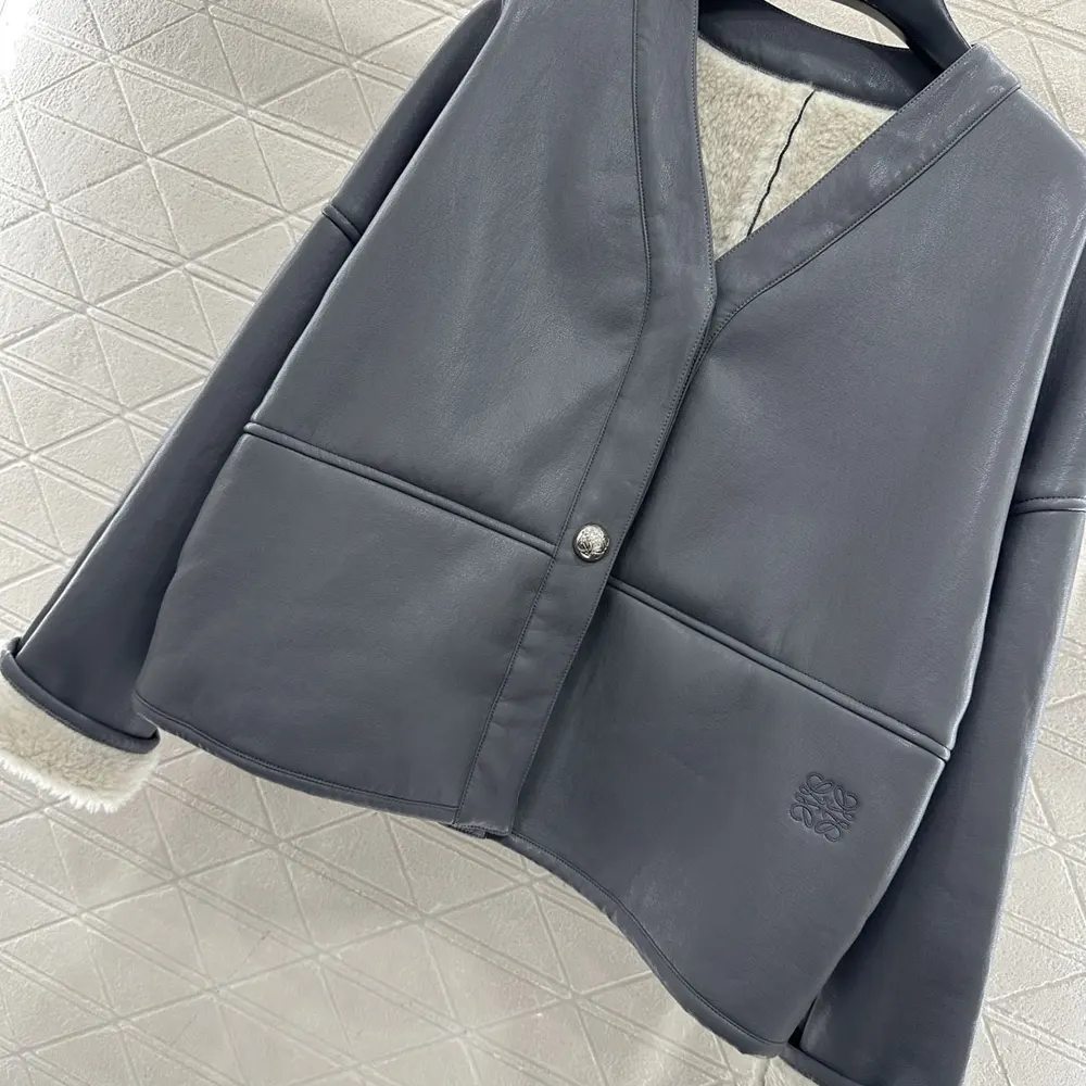 Loewe Women Pebble Cardigan in Shearling-Light Grey IDS359Y2SL49