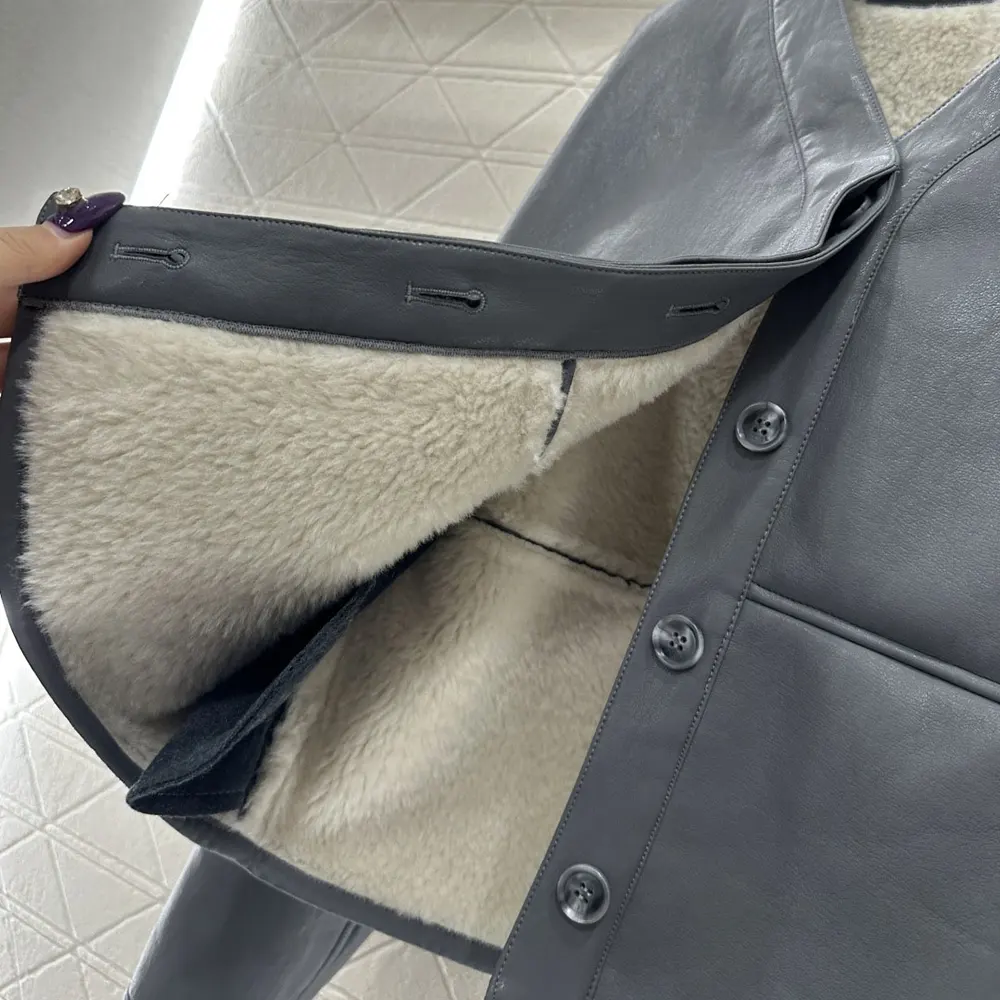 Loewe Women Pebble Cardigan in Shearling-Light Grey IDS359Y2SL49