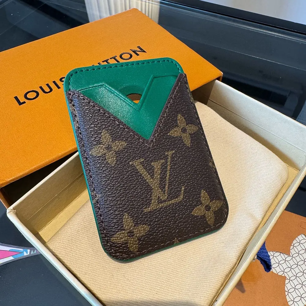 Louis Vuitton LV Unisex Porte-Cartes Magnet Monogram Macassar Coated Canvas-Green M12855