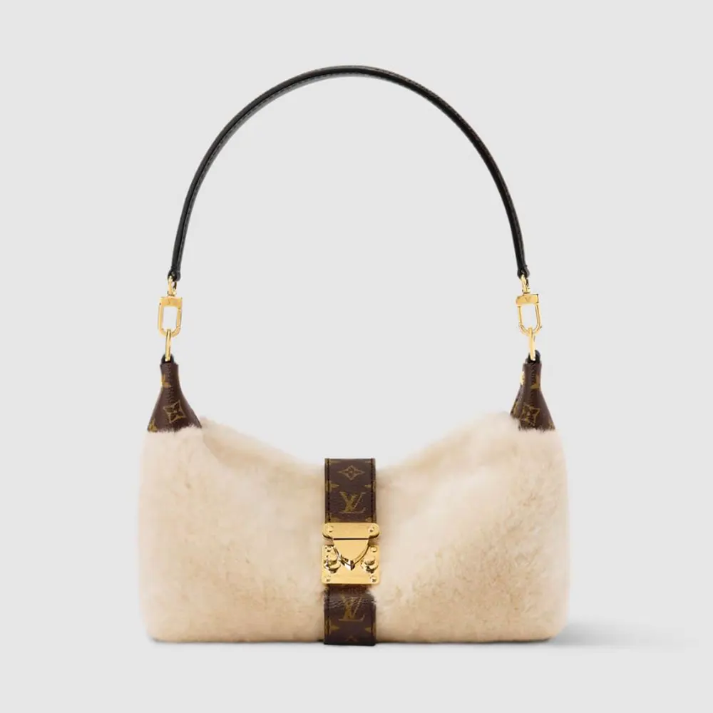 Louis Vuitton LV Women Pochette Mia with Cream shearling Coated-canvas