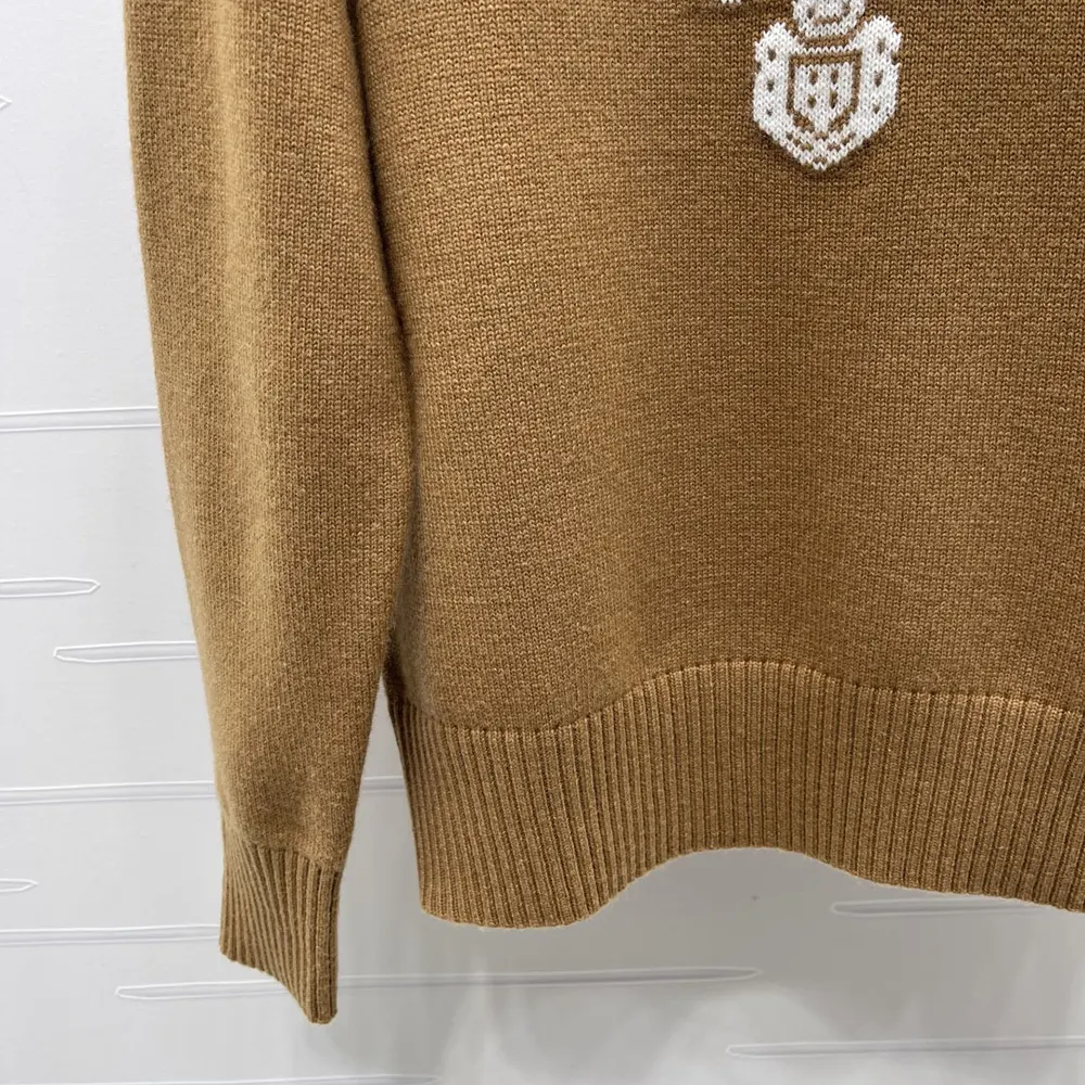 Prada Women Cashmere And Wool Prada Logo Crew-Neck Sweater-Camel Brown