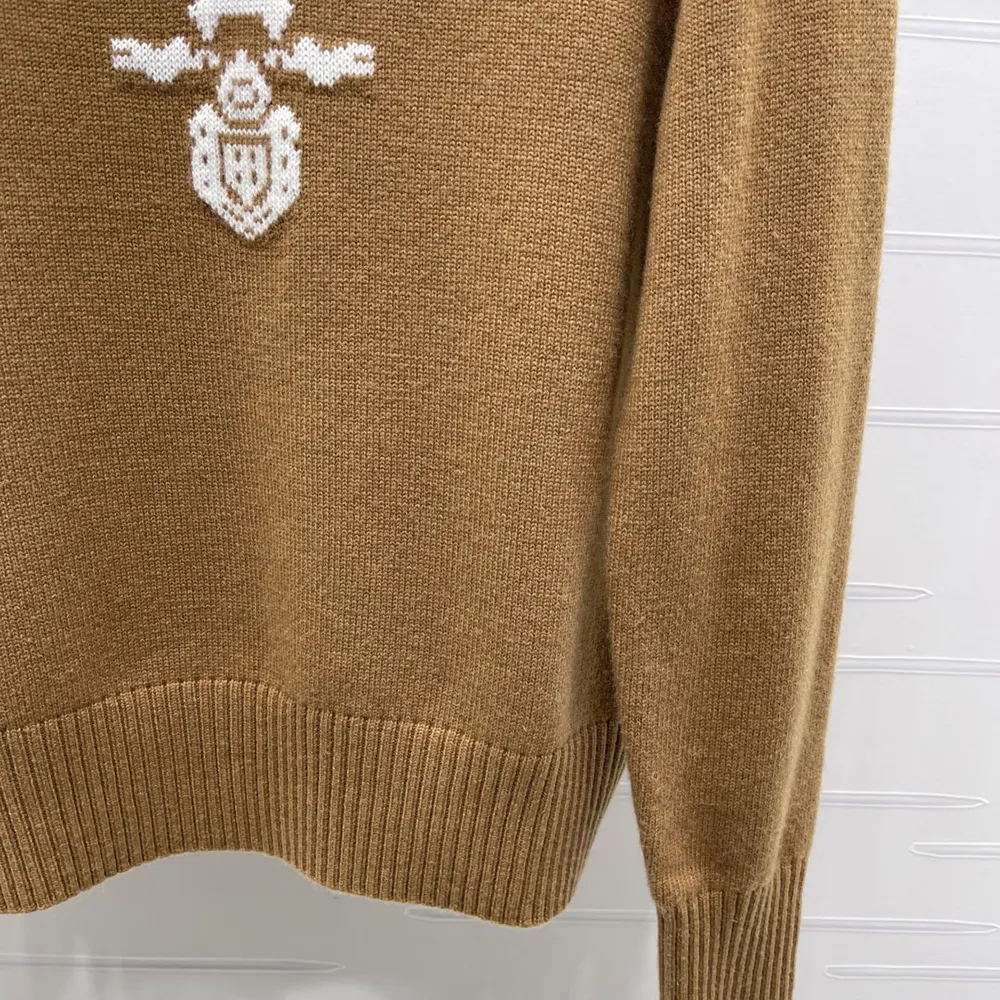 Prada Women Cashmere And Wool Prada Logo Crew-Neck Sweater-Camel Brown