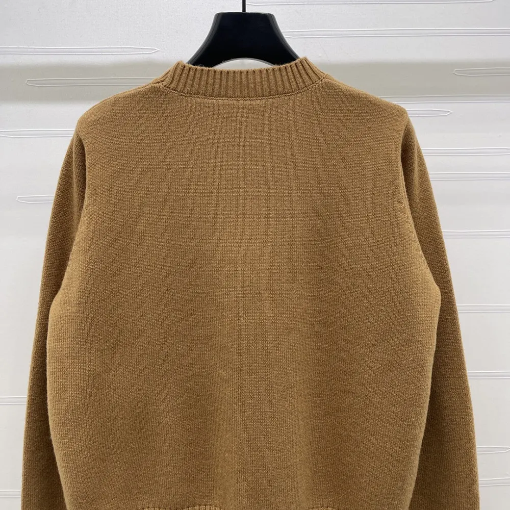 Prada Women Cashmere And Wool Prada Logo Crew-Neck Sweater-Camel Brown