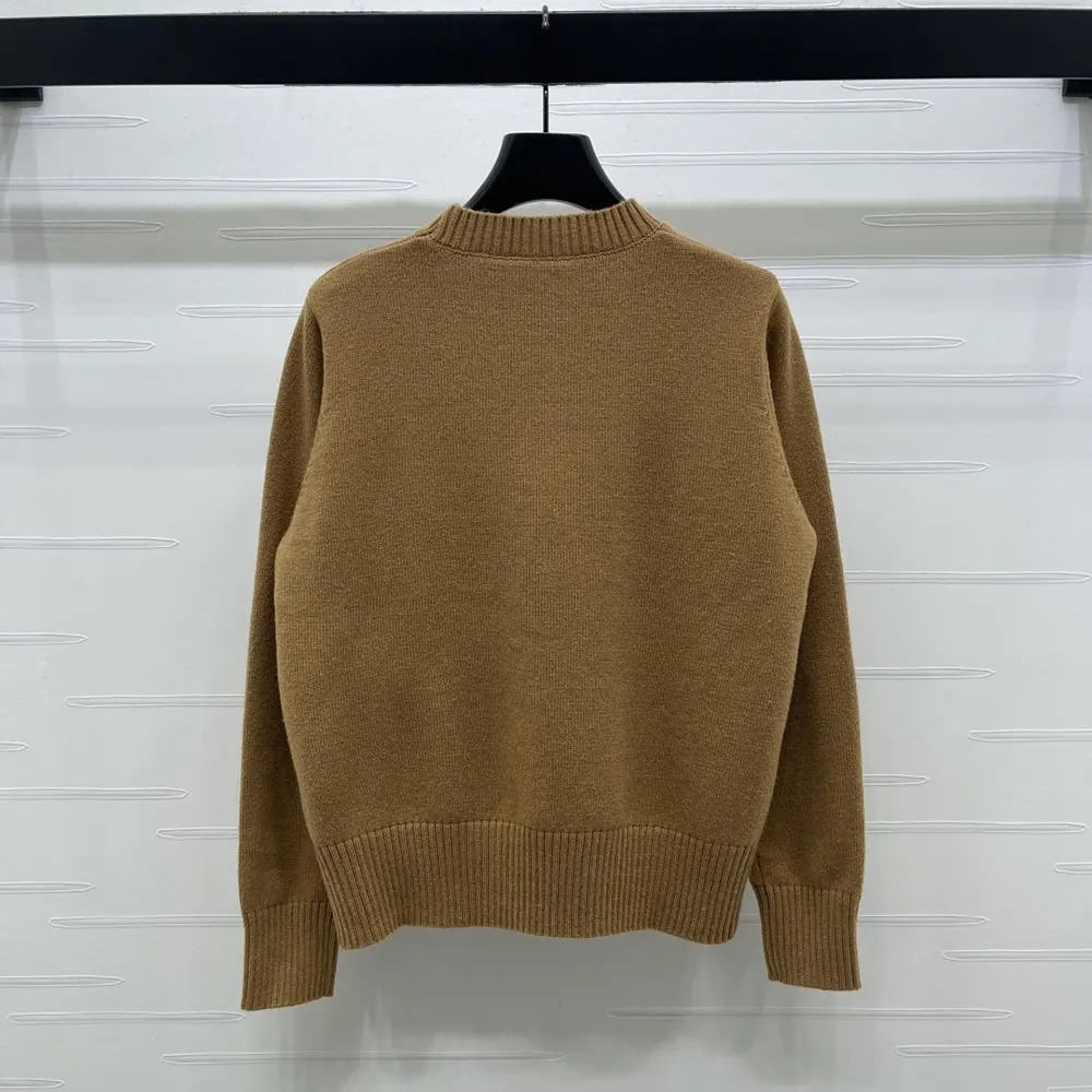 Prada Women Cashmere And Wool Prada Logo Crew-Neck Sweater-Camel Brown