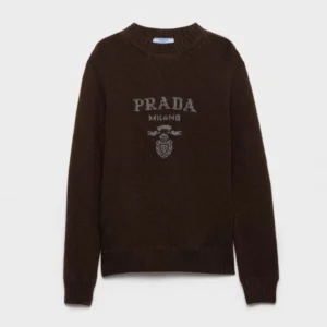 Prada Women Cashmere And Wool Prada Logo Crew-Neck Sweater-Dark Brown