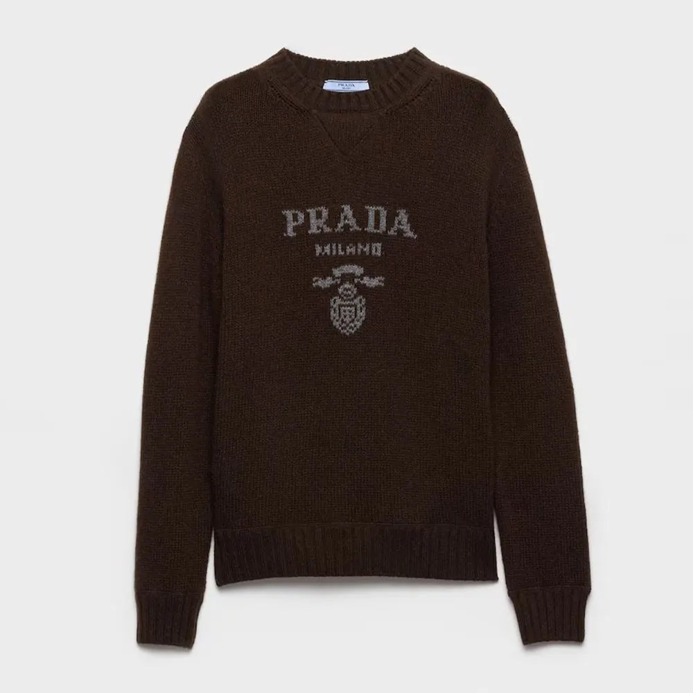 Prada Women Cashmere And Wool Prada Logo Crew-Neck Sweater-Dark Brown