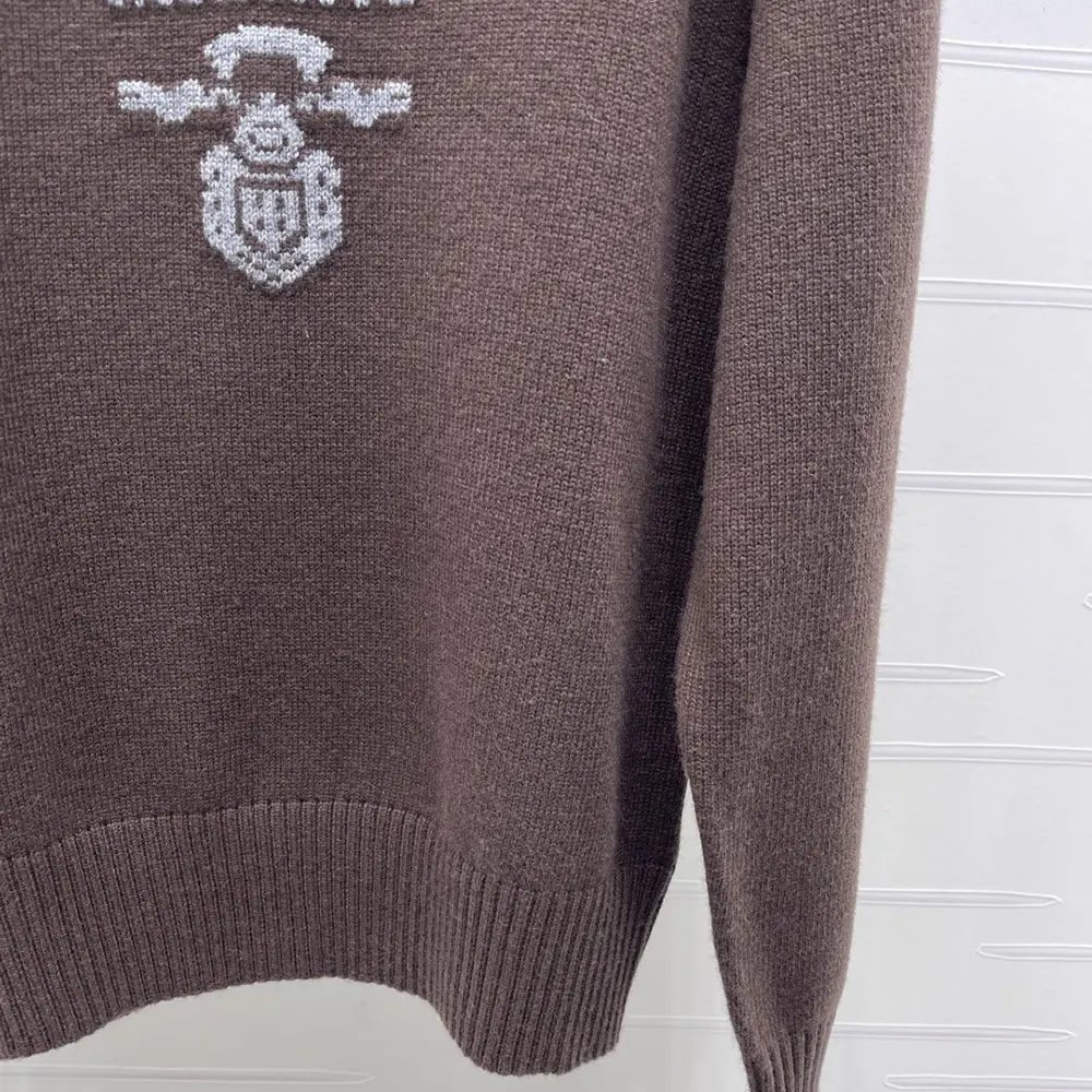 Prada Women Cashmere And Wool Prada Logo Crew-Neck Sweater-Dark Brown
