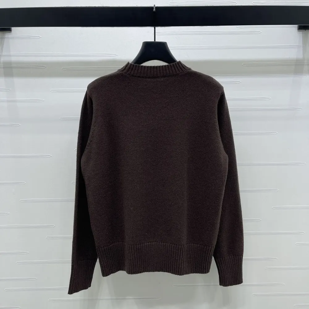 Prada Women Cashmere And Wool Prada Logo Crew-Neck Sweater-Dark Brown