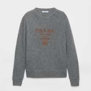 Prada Women Cashmere and Wool Prada Logo Crew-neck Sweater-Slate Gray