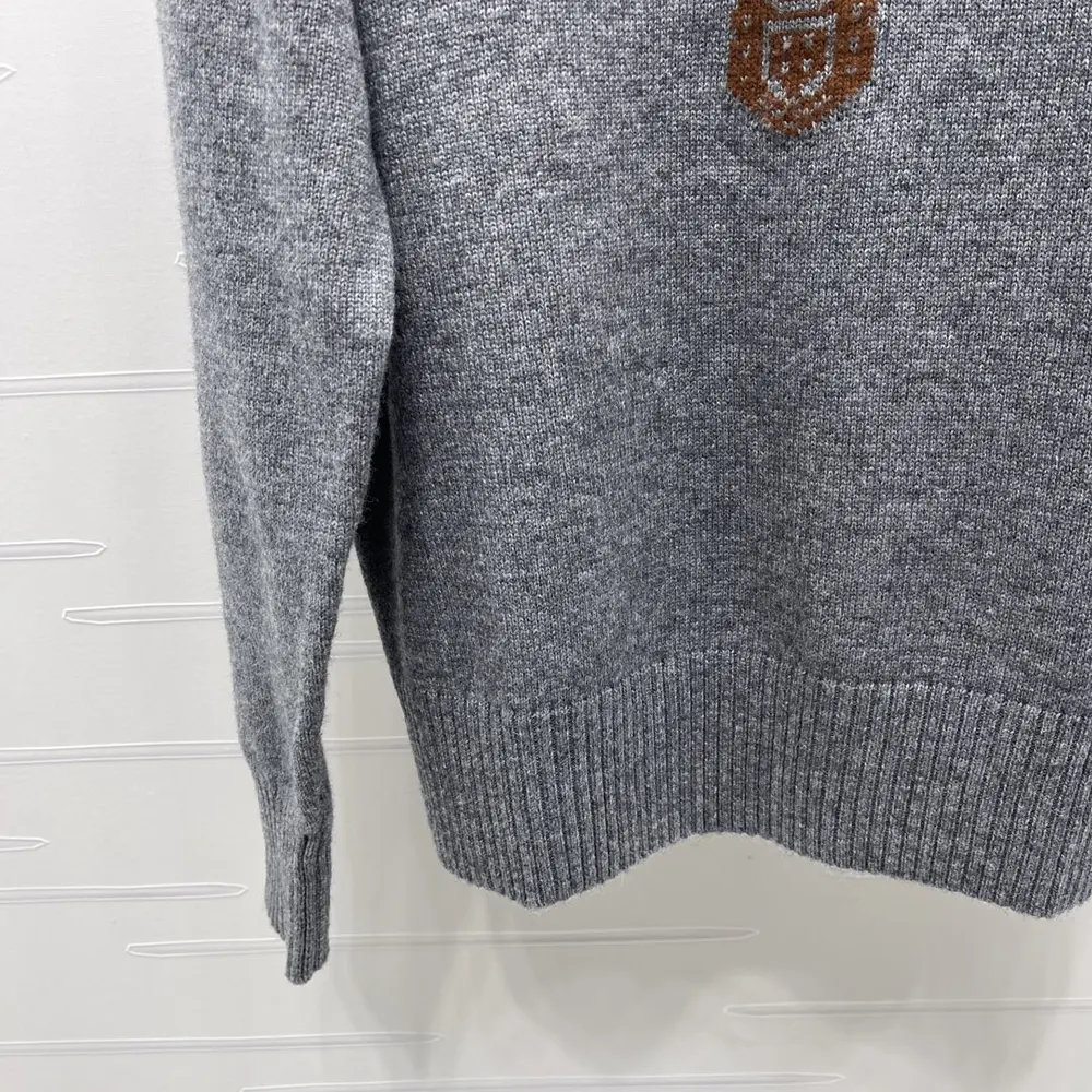 Prada Women Cashmere and Wool Prada Logo Crew-neck Sweater-Slate Gray - Image 8