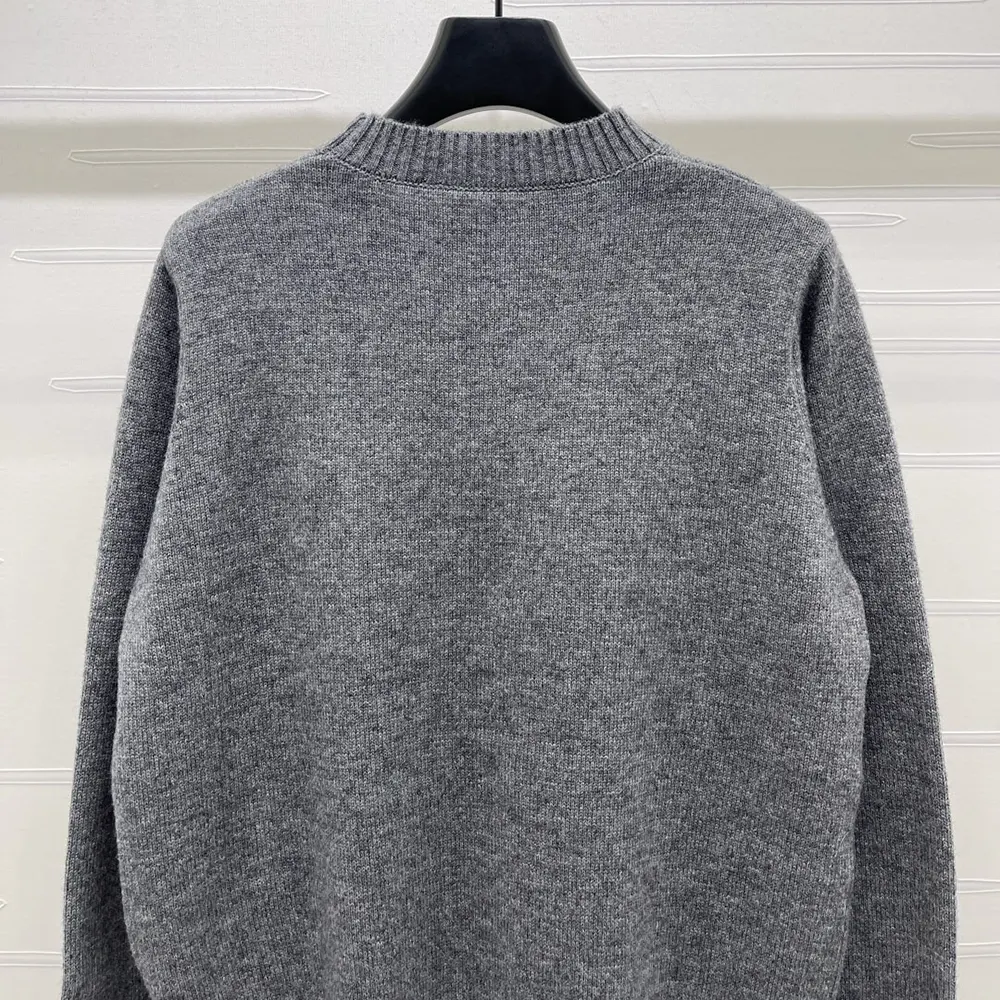 Prada Women Cashmere and Wool Prada Logo Crew-neck Sweater-Slate Gray - Image 6