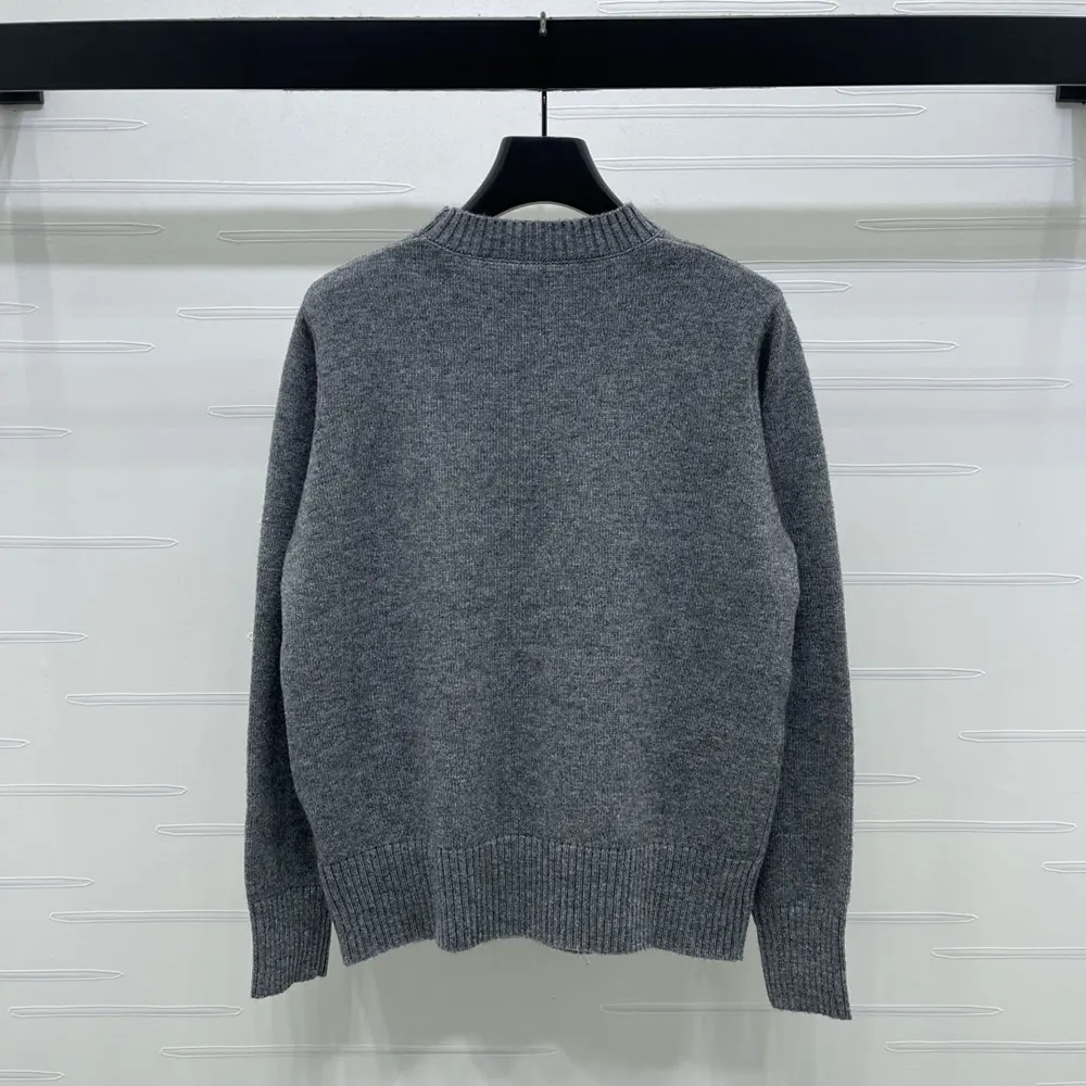 Prada Women Cashmere and Wool Prada Logo Crew-neck Sweater-Slate Gray - Image 3